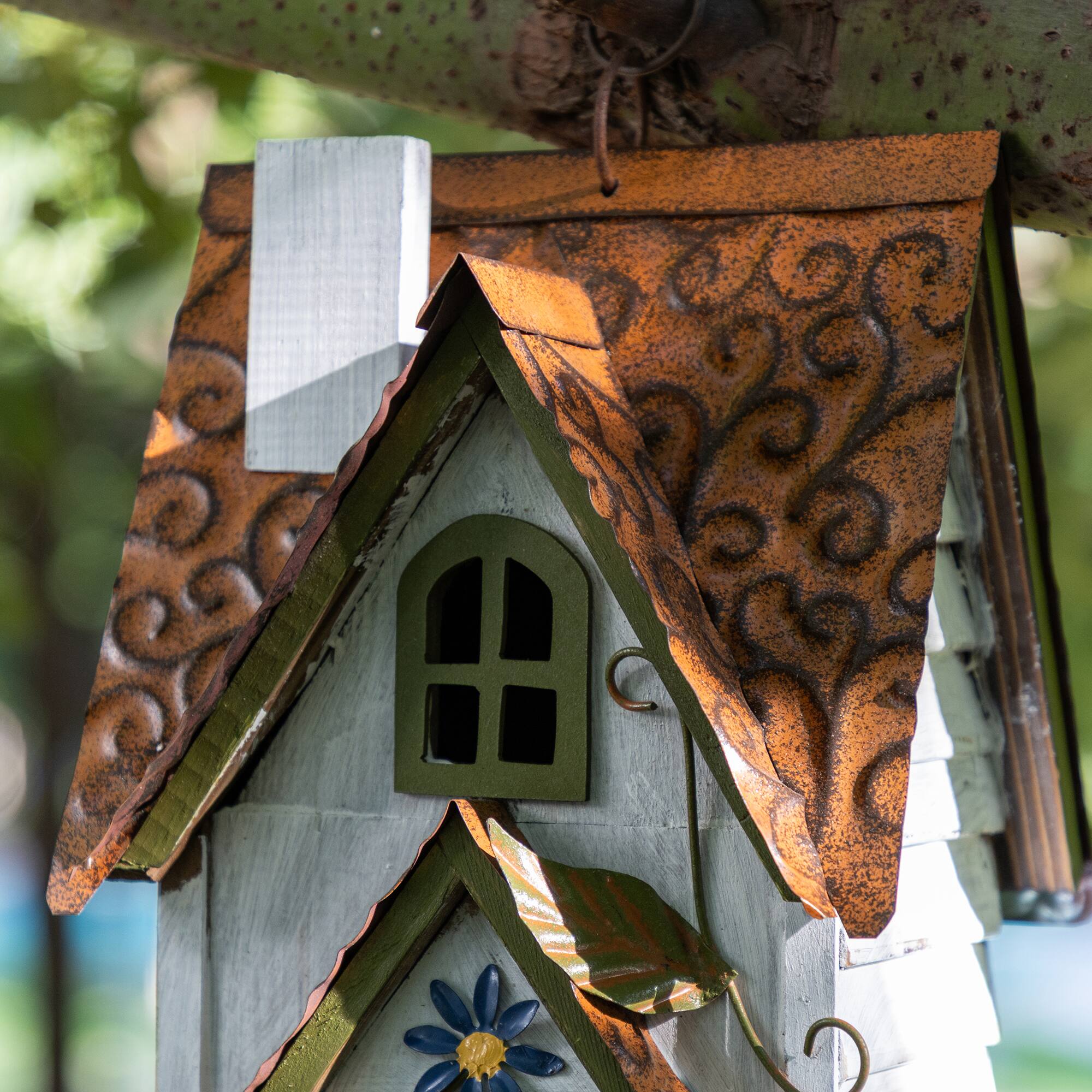 Glitzhome® 24.25" Oversized Washed White 3-Tiered Solid Wood Villa Birdhouse